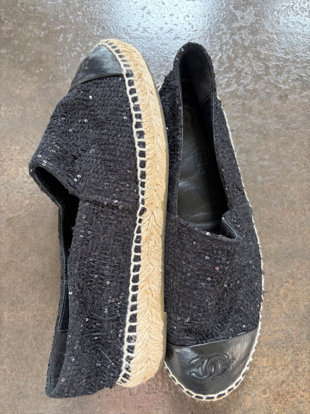 CHANEL Black Tweed & Leather Sequin Espadrilles - Picture 3 of 6